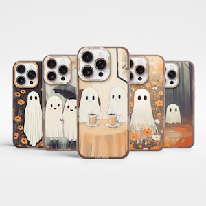 Aesthetic Halloween Ghost Phone Case Cute Ghost Cover for iPhone 16 Pro,  15 Pro, 14, 13, 12, Samsung Galaxy S25 Ultra, S24+, S23+, S22, A56