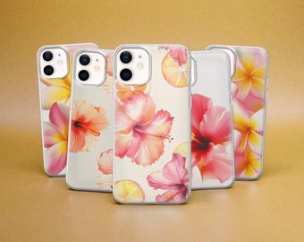 Sommarskal med hibiskusblommor, trendigt Hawaii-fodral för iPhone 17 Pro Max, 16e, 15, 14, Samsung S26 Ultra, S25 FE, A57, Pixel 10 XL, 9a, 8
