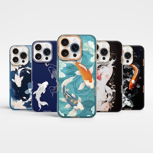 Funda para teléfono con diseño de pez koi japonés para iPhone 16Pro, 15Pro, 14Pro, 13Pro, 12, Samsung Galaxy S25Ultra, S24+, S23+, S22+ y A56