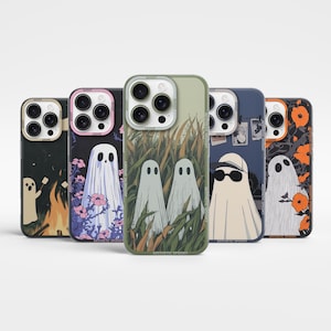 Ghost Phone Case Aesthetic Spooky Lonely Flower Art Cover for iPhone 16 Pro,  15, 14, 13, 12, Samsung Galaxy S25 Ultra, S24+, S23+, S22, A56