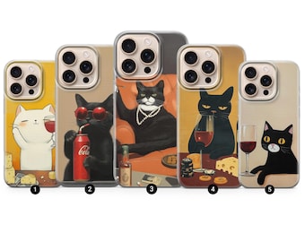 Funny Cat Phone Case Cat Meme Cat lover Cute Cat Art Cover fit for iPhone 17 Pro Max, 16e, 15, 14, 12 Samsung S26Ultra, S25FE A56 Pixel 10 9