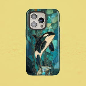 Majestätisch Orca Buntglas Handyhülle ästhetischer Wal TOUGH Cover für iPhone 16, 15, 14, 13, 12, Google Pixel 9, 8, 7 Samsung S25, S24, S23