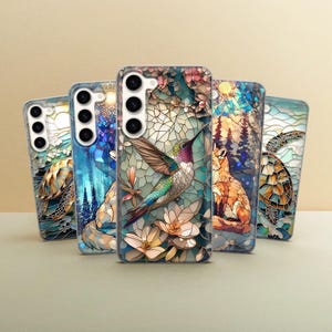 Coque en verre teinté tortue de mer, jolie coque en faux verre, mosaïque océan, design adaptée pour Samsung Galaxy S25, S24, Google Pixel 9, iPhone 16, 15