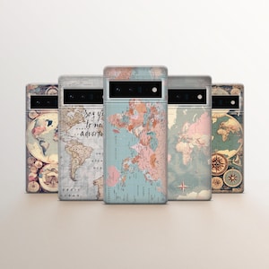 Weltkarte Handytasche Travel Print Cover fit für Google Pixel 9, 8, 7, 6, iPhone 16, 15, 14, 13, 12, 11, Samsung Galaxy S25, S23EE, S22, S22