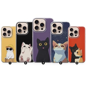 Aesthetic Kitty Phone Case Funny Cat Art Cover fit for iPhone 16, 15, 14, 13, 11, Google Pixel 9, 8, 7, 6, Samsung Galaxy S25, S24, S23, S22