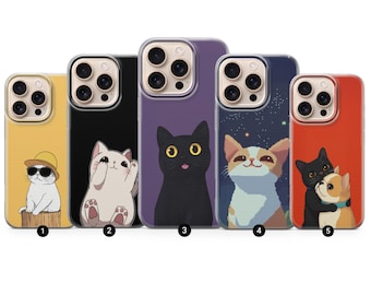Aesthetic Kitty Phone Case Funny Cat Art Cover fit for iPhone 16, 15, 14, 13, 11, Google Pixel 9, 8, 7, 6, Samsung Galaxy S25, S24, S23, S22