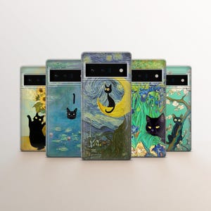 Van Gogh Phone Case Cat Meme  Cover fit for Google Pixel 9Pro, 8A, 7, 6, iPhone 16,  15, 14, 13, 12, 11, Samsung Galaxy S25, S23Fe, S22, S22