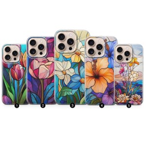 Stained Glass Phone Case Artistic Floral Cover fit for iPhone 16, 15, 14, 13 Google Pixel 9, 8, 7, 6, Samsung Galaxy S25, S24, S23, S22, A56