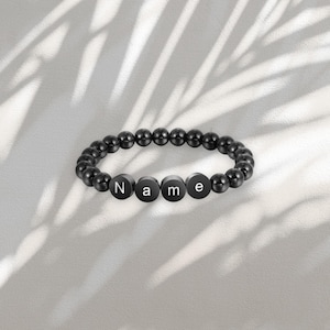 Engraving Stainless Steel Bead Bracelet - Black, Personalized, 23cm