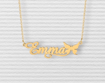 Collana con nome farfalla personalizzata - Placcato oro bianco, oro o oro rosa, Argento Sterling 925, 40+5 cm