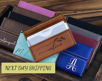 Personalisierter Leder-Visitenkartenhalter: Brieftasche mit Gravur, Leder-Kartenhalter, kleine Brieftasche für Büro oder Reisen, Geschenk zum Muttertag
