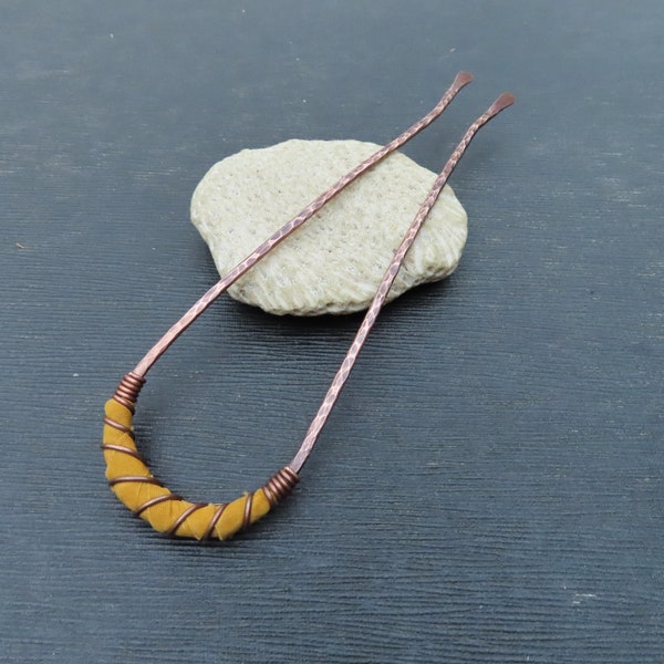 Copper and Silk Hairpin in Mustard Yellow - Upcycled Copper -by Gypsy Intent