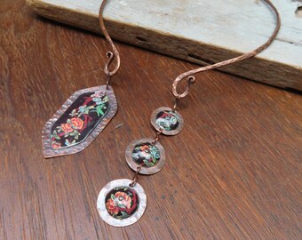 Copper Torque Choker Necklace with Asymmetrical Tea Tin Charms, One of a Kind -By Gypsy Intent