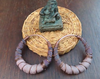 10 Gauge Copper Hoop Earrings: Silk Wrapped Dusty Muted Purple Plugs