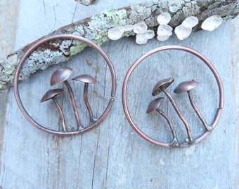 Copper Mushroom Hoops, Ear Weights, Hangers, Hoop Plugs, Upcycled Copper -By Gypsy Intent