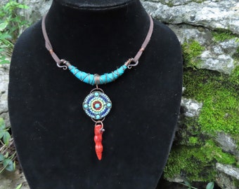 Silk Road Necklace, Adjustable Copper and Silk Bar Necklace with Boho Cowgirl Vibe -Handmade by Gypsy Intent