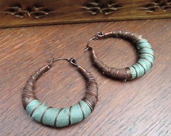 Sari Silk Wrapped Hoop Earrings with Sterling Silver Ear Wires, Large size
