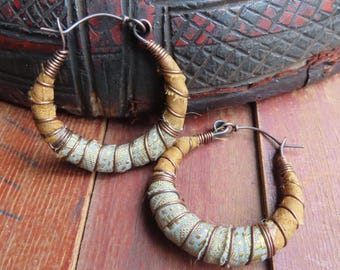 Sari Silk Wrapped Hoop Earrings with Sterling Silver Ear Wires, Medium size