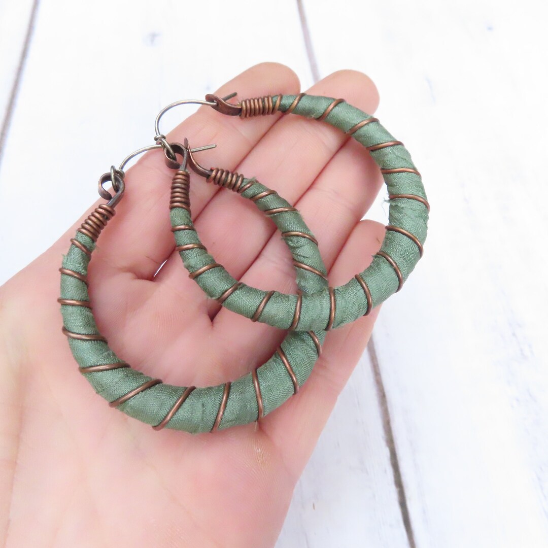 Large Muted Green Hoop Earrings With Sterling Silver Ear Etsy