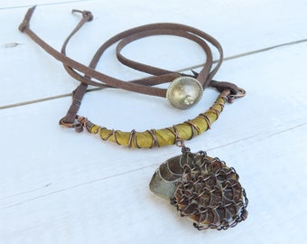 Silk Road Necklace, Adjustable Silk Bar Necklace with Ammonite Fossil -Handmade by Gypsy Intent