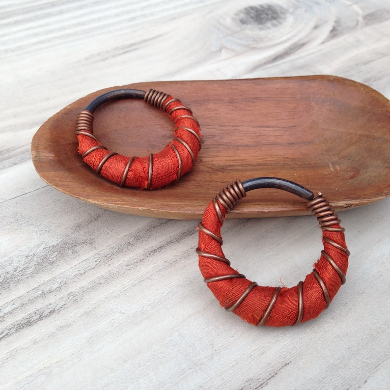 For Stretched Piercings Tunnel Threaders Dark Orange 8 Gauge Silk Hoops Fat Hoops Hanger Plugs