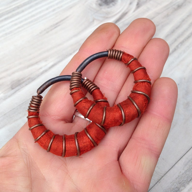 For Stretched Piercings Tunnel Threaders Dark Orange 8 Gauge Silk Hoops Fat Hoops Hanger Plugs