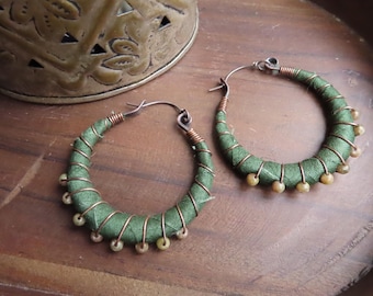 Sari Silk Wrapped Hoop Earrings -Large with Sterling Silver Ear Wires