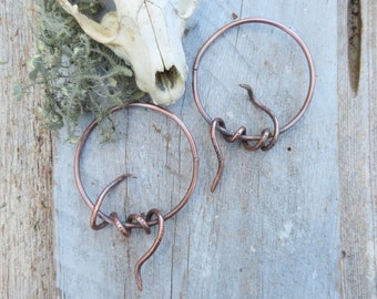 Dark Copper Snake Hanger Plugs, 10 Gauge, Handmade Tunnel Hoops -By Gypsy Intent