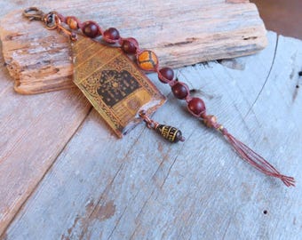 Thai Temple Bag Charm with Art Shrine and Tibetan Agate