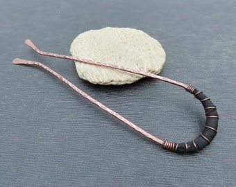 Copper and Silk Hairpin in Black, Upcycled Copper -by Gypsy Intent