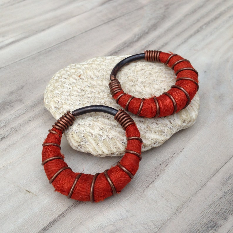 For Stretched Piercings Tunnel Threaders Dark Orange 8 Gauge Silk Hoops Fat Hoops Hanger Plugs