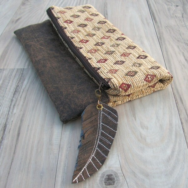 Carpet Roll Clutch - Fold Over Bag in Southwest Tribal with Vegan Leather Base