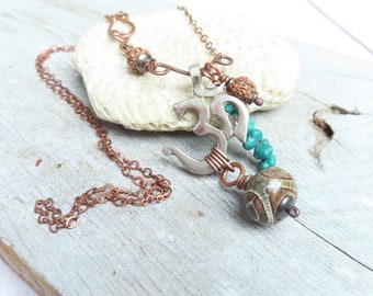 Ohm Charm Cluster Necklace with Solid Copper Chain and Soldered Links