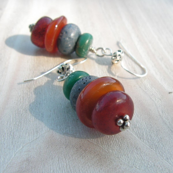 RESERVED for Mel - Gemstone Stack Earrings in Sterling Silver  - The Cairn