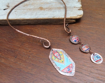 Copper Torque Choker Necklace with Asymmetrical Tea Tin Charms, One of a Kind -By Gypsy Intent