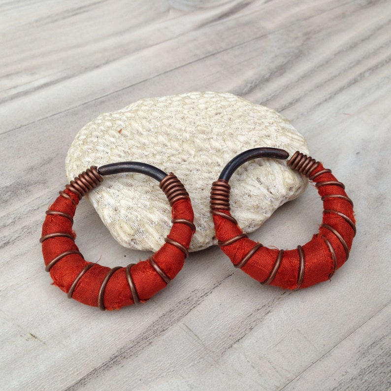 For Stretched Piercings Tunnel Threaders Dark Orange 8 Gauge Silk Hoops Fat Hoops Hanger Plugs