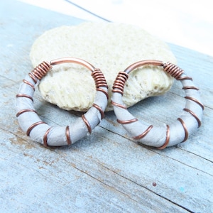 10 Gauge Silver-Grey Hoop Earrings for Stretched Ears, Silk Wrapped, Ear Weights, Ear Hanger, Plugs
