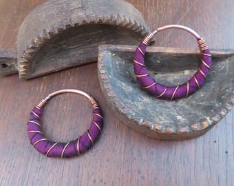 10 Gauge Orchid Silk Wrapped Hoop Earrings: For Stretched Piercings