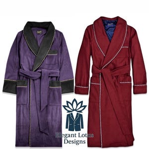 Men dark red & purpal Quilting Lapel Robe Double Breasted Belted Dinner Party Night,Smoking Jacket,Elegant Maroon Wedding Robes Mens