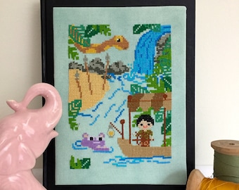 Jungle Boat Tour Cross Stitch Pattern: Ride Inspired Fan Art- PDF Instant Download