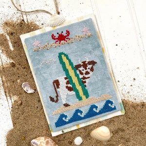 Hang Ten Heifer Cross Stitch Pattern- Beach Day Series: PDF Instant Download