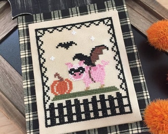 Bat Pig Cross Stitch Pattern- Halloween Hoedown Series: PDF Instant Download