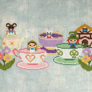 Teacups Cross Stitch Pattern-Alice in Wonderland,Ride Inspired Fan Art: PDF Instant Download