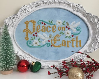 Peace On Earth: All Is Bright Cross Stitch Pattern- PDF Instant Download