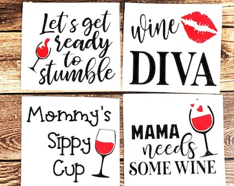 Wine Glass Decals: Waterproof Vinyl Tumbler Stickers