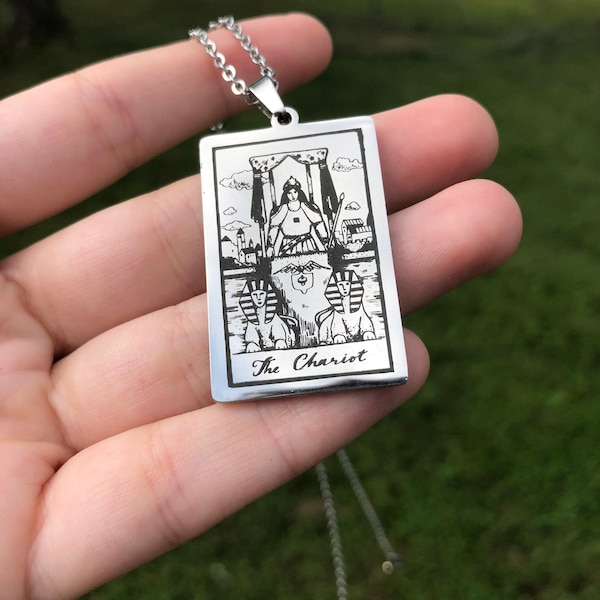 Tarot Pendant - The Chariot - Stainless Steel (priestess, wiccan, pagan, ceremony, goddess, necklace, charm, tarot)