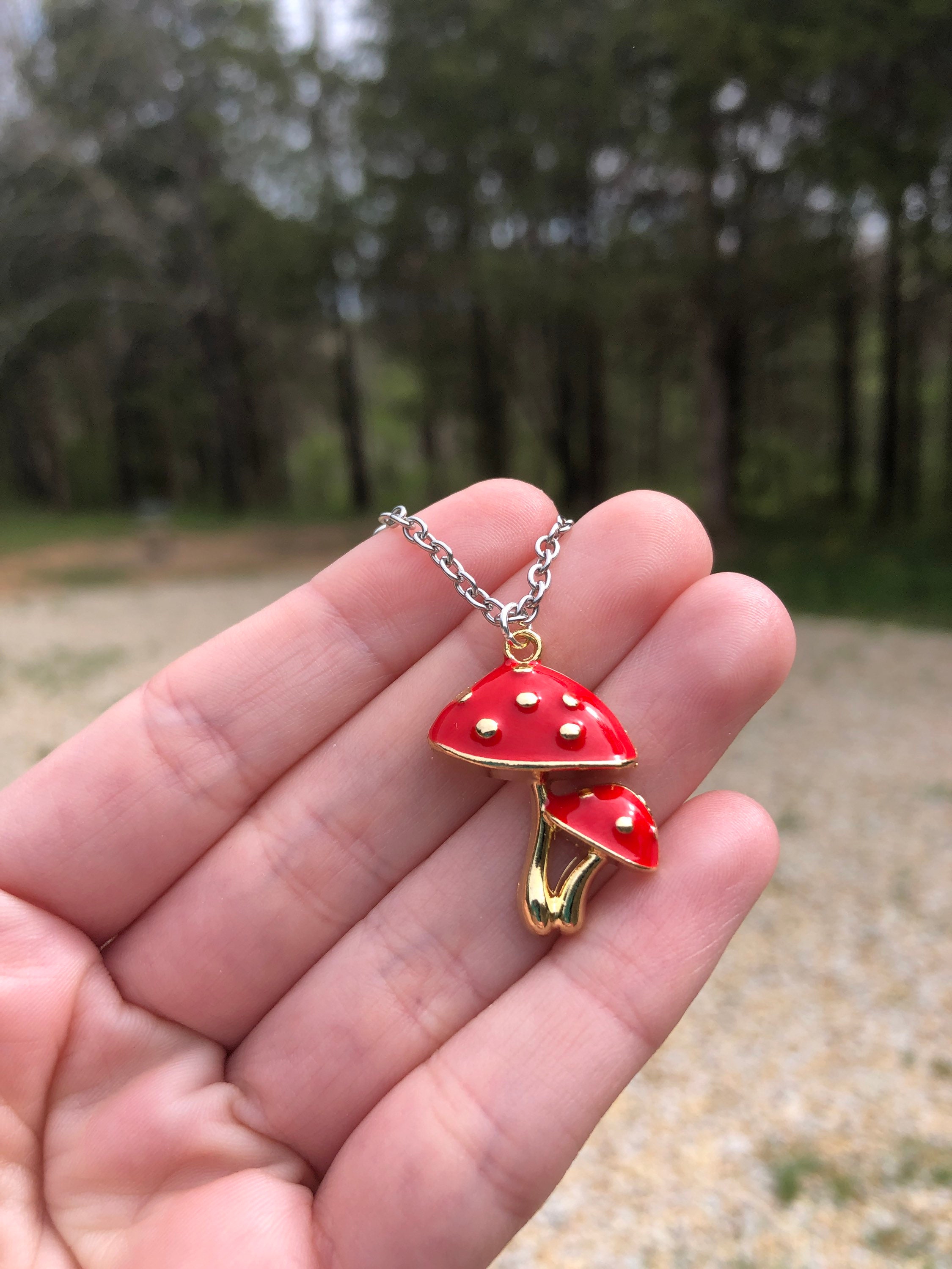 Mushroom - Story Goddess Belt - Red Enamel (enchantment, mushroom, fungi, nature, spring, fall, goddess, figurine, statue)
