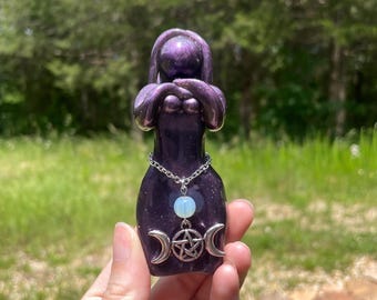 CLASSIC Tanit Muse Goddess Statue, Purple with Glitter (moon, sun, stars, fertility, protection, creativity, crafts, she listens, abundance)