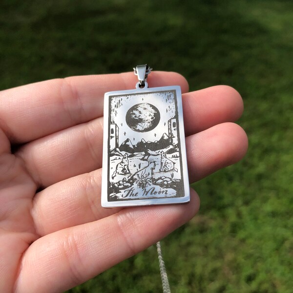 Tarot Pendant - The Moon - Stainless Steel (priestess, wiccan, pagan, ceremony, goddess, necklace, charm, tarot)