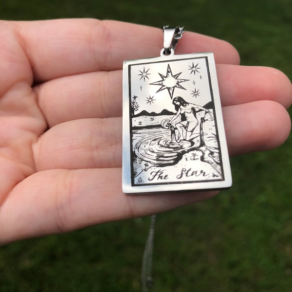 Tarot Pendant - The Star - Stainless Steel (priestess, wiccan, pagan, ceremony, goddess, necklace, charm, tarot)